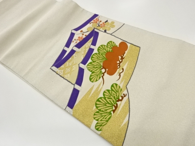JAPANESE NAGOYA OBI / WOVEN UME & PINE